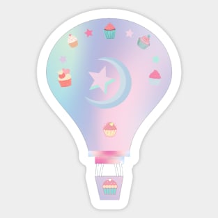 Pastel cupcake hot air balloon - Kawaii Sticker